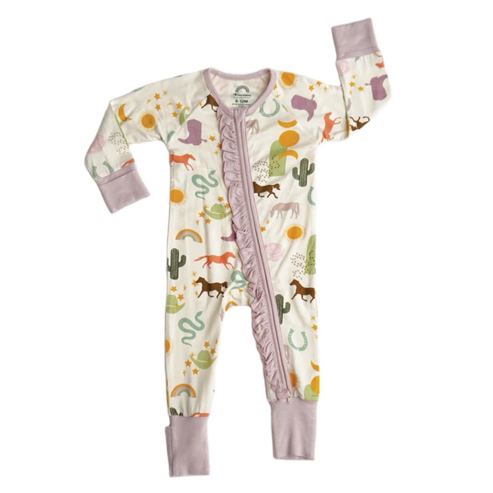 Emerson & Friends Bamboo Wild & Free Western Horse Ruffle Convertible Pajamas